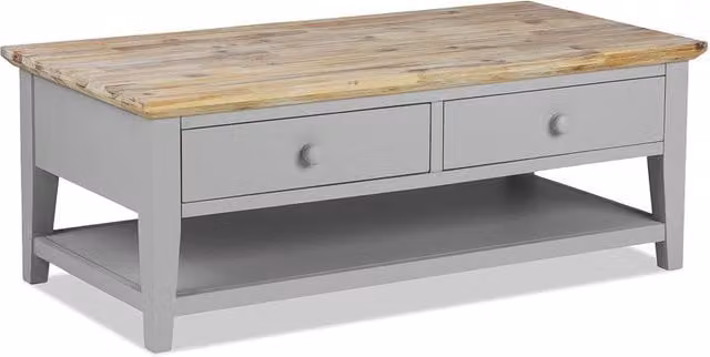 Statement Furniture Florence Coffee Table with Drawers in Light Grey Acacia Wood