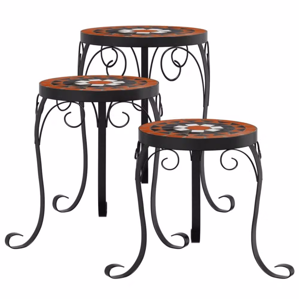 Berkfield Home Set of 3 Round Ceramic and Metal Tabletop Planters in Orange and White – 3