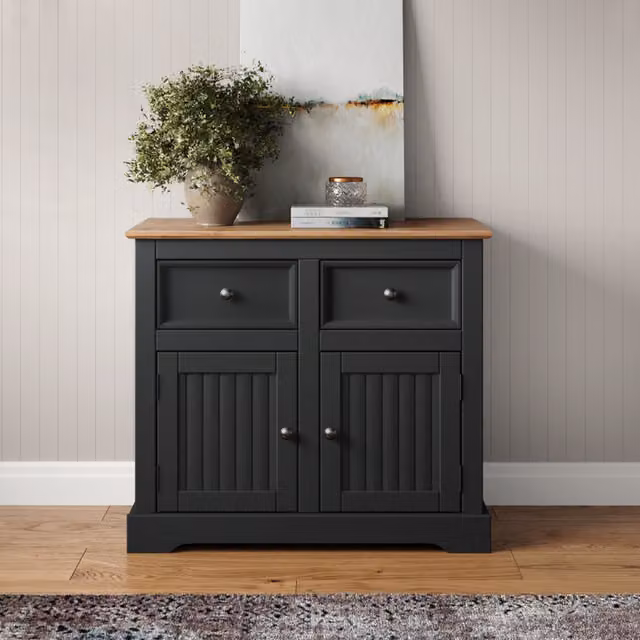 Mercers Furniture Country Antique Solid Wood Pine 2 Door 2 Drawer Sideboard in Anthracite Grey