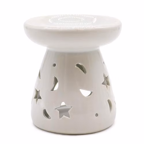 KDMD Classic White Ceramic Moon and Star Tabletop Oil Burner and Tealight Lamp – 1