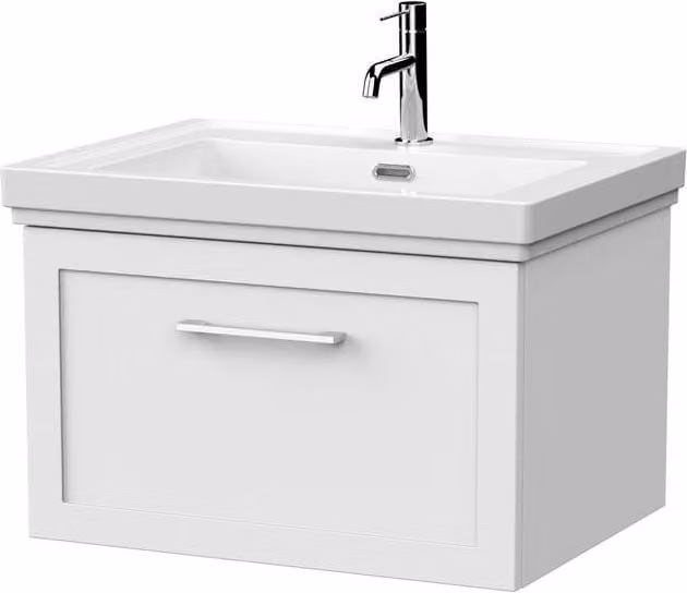 Balterley Stonnall 1 Drawer Vanity Unit and 1TH Fireclay Basin, Matt White, Width: 60 cm