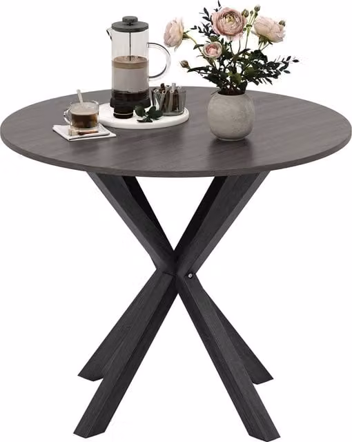 COSTWAY Modern Round Kitchen and Dining Room Table in Black and Grey Rubberwood