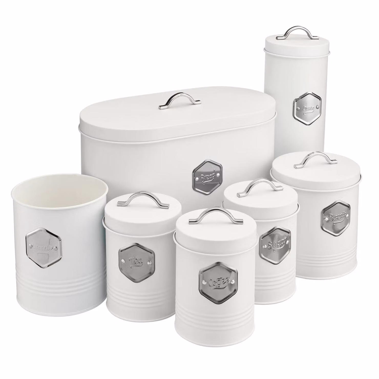 Cooks Professional 7 Piece Airtight Kitchen Canister Set in White and Silver – 2