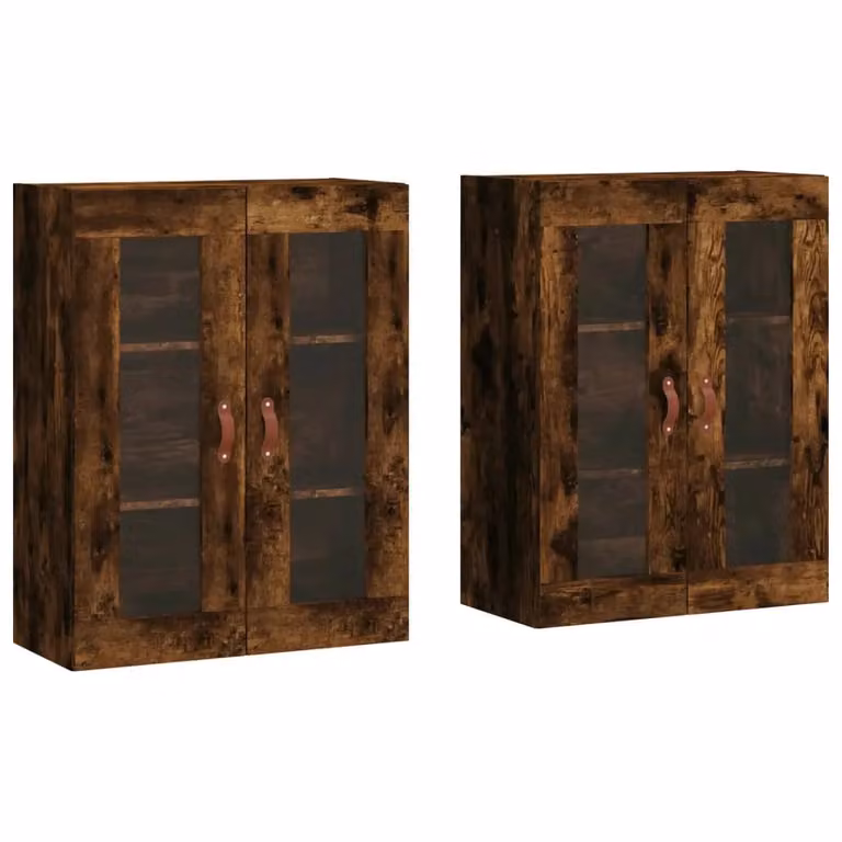 Berkfield Home Set of 2 Wall Mounted Cabinets in Smoked Oak Brown with Glass Doors
