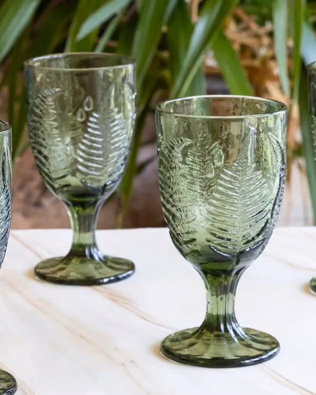 Dibor Set of 4 Green Embossed Floral Wine Glass Goblets, 230ml per glass – 2