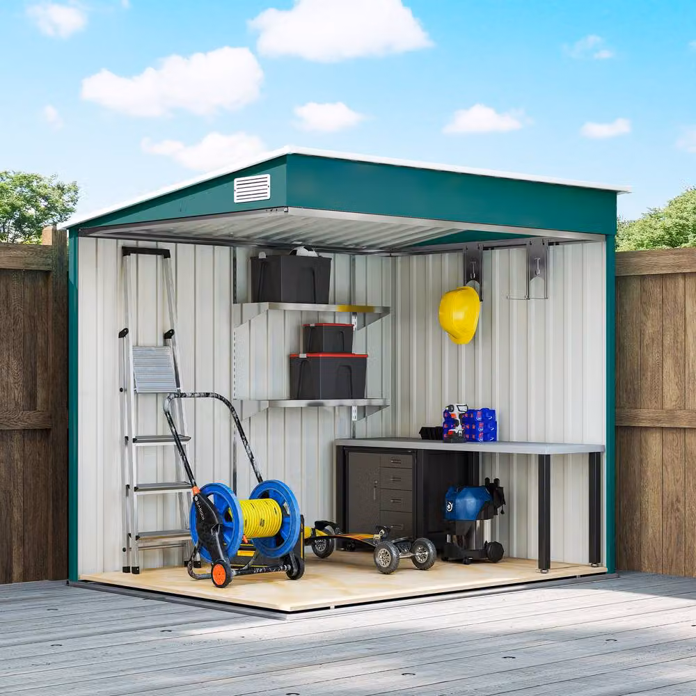 Rolipo Green Galvanised Metal Pent Shed with Sliding Door – 9