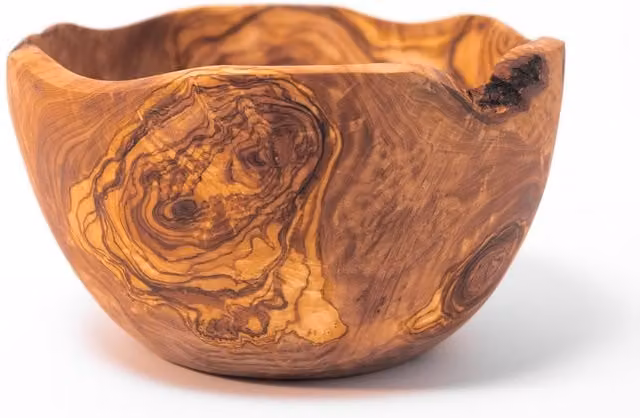Verano Spanish Ceramics Natural Grained Olive Wood Rustic Food Serving Bowl, Brown, Diameter: 23 cm