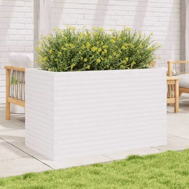 Berkfield Home Beautiful Garden Planter in White Solid Wood Pine, W: 110 cm, D: 60 cm, H: 68.5 cm