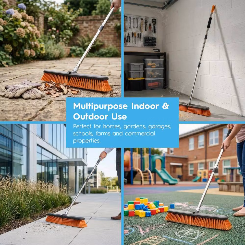 Harbour Housewares Adjustable Garden Broom with Telescopic Metal Handle, Orange and Multicolour, 45 cm – 5