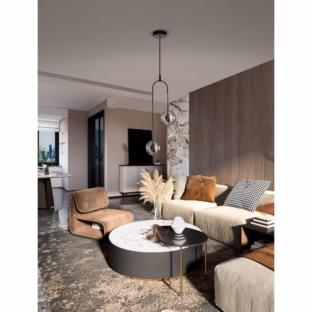 Netlighting Las Globe LED Pendant Light in Black, Gold/Brass or Grey with 20W Warm White 3000K Output – 2