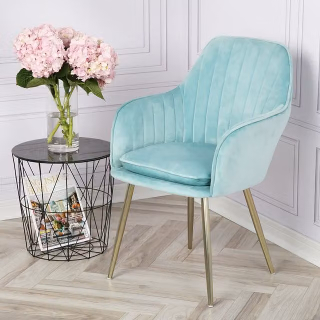 Home Garden Direct Jasmine Accent Chair in Blue Velvet with Armrests