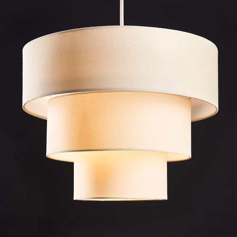 ValueLights Vermont Three Tier Beige Fabric Ceiling Pendant Shade with Warm White LED Bulb – 3