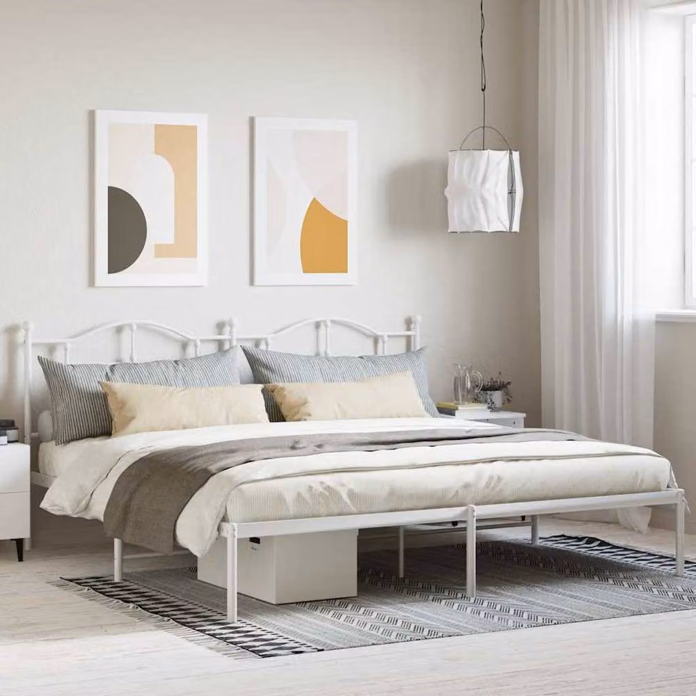 Berkfield Home Metal Bed Frame with Headboard in White, 200 x 200 cm – 2