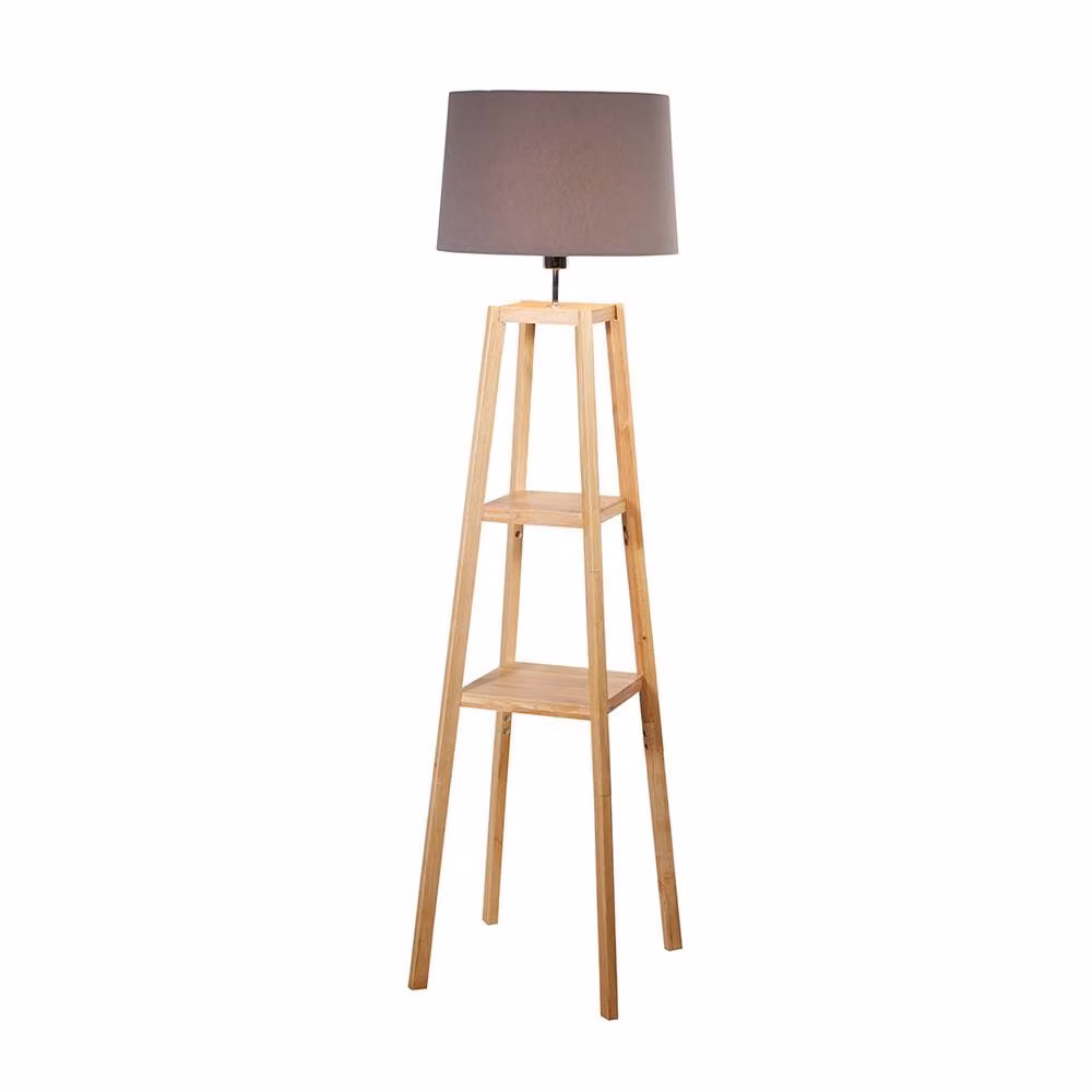 Lighting Collection Multi-Functional Wood and Fabric Shelf Floor Lamp in Grey – 2