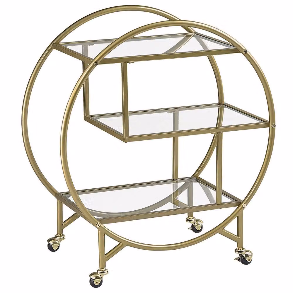 Wyld and Coco Gold Art Deco Kitchen Trolley with Glass Shelves, W/D/H: 50 x 34 x 79 cm – 2