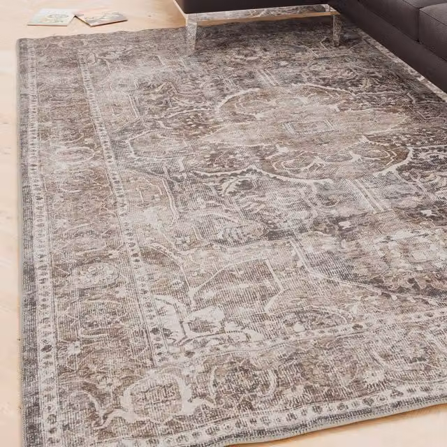 Kukoon Vintage Beige and Taupe Soft Chenille Washable Living Room Area Rug, W: 60 cm, L: 240 cm – 1