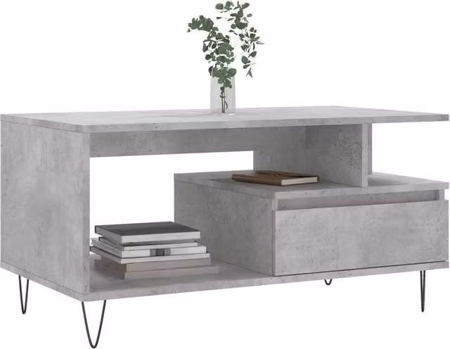 Berkfield Home Modern Rectangular Coffee Table in Concrete Grey, W/D/H: 90 x 49 x 45 cm