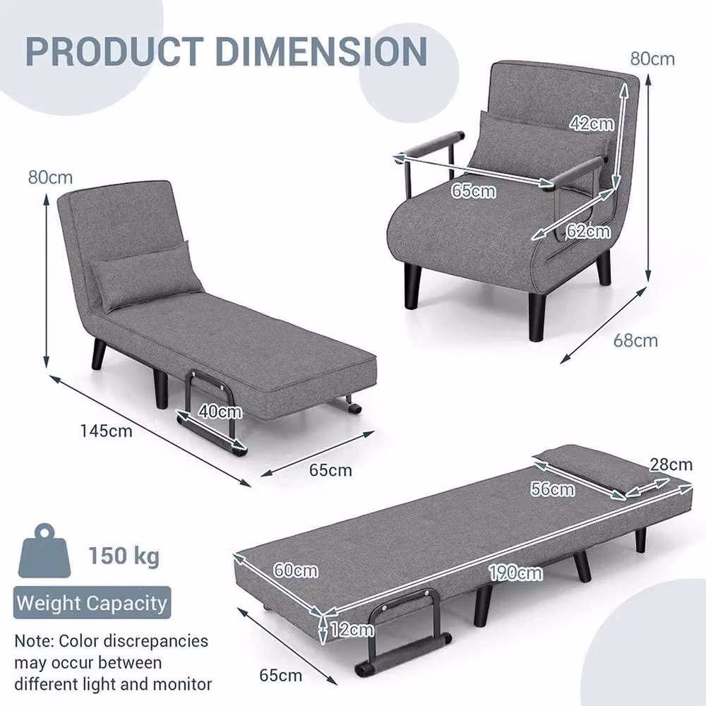 PAWNORA 4-in-1 Convertible Single Sofa Bed in Grey Fabric – 2