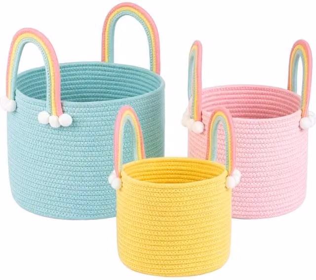 Kelvenix Set of 3 Multicolour Cotton Rope Woven Storage Baskets, W/D/H: 60 x 23 x 23 cm – 1