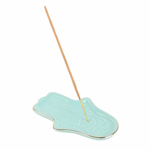KDMD Blue and Turquoise Ceramic Hamsa Hand Incense Stick Holder