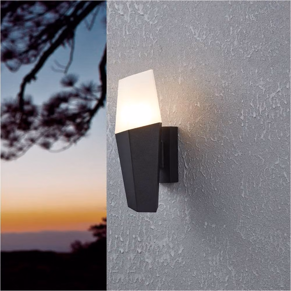 Loops Modern Black Wall Light with Glass and Metal Finish, E27 Up and Down Lighting – 3
