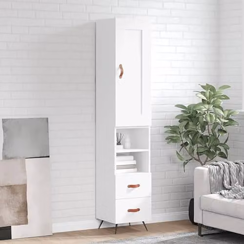 vidaXL Modern White Highboard with Internal Shelves and Drawers, W/D/H: 34.5 x 34 x 180 cm – 2