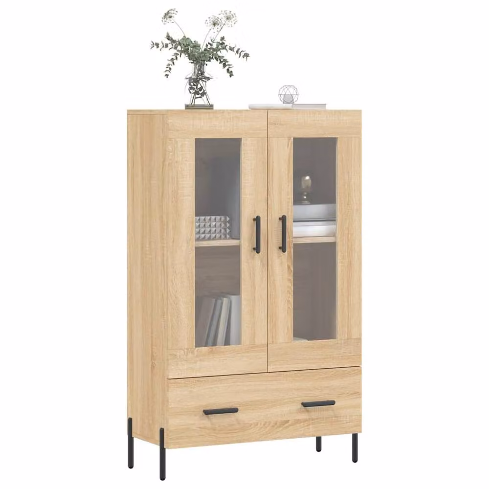 Berkfield Home Sonoma Oak Highboard in Brown with Glass Doors, W/D/H: 69.5 x 31 x 115 cm – 3