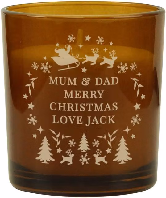 Personalised Memento Company Personalised Engraved Christmas Amber Glass Votive Tealight Candle