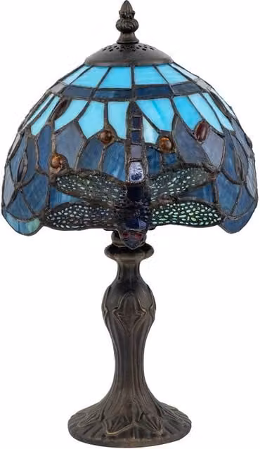 Happy Homewares Traditional Handmade Stained Glass Dragonfly Tiffany Tabletop Lamp in Blue – 1