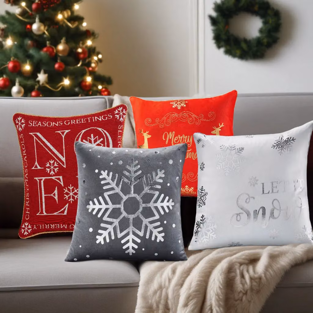 Luxury Living Let It Snow Christmas Velvet Cushion Cover in White, W/D/H: 45 x 45 x 1 cm – 2