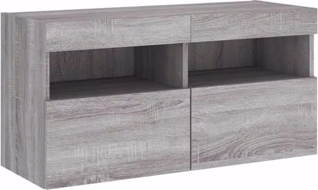Berkfield Home TV Wall Cabinet with LED Lights in Grey Sonoma, W/D/H: 80 x 30 x 40 cm
