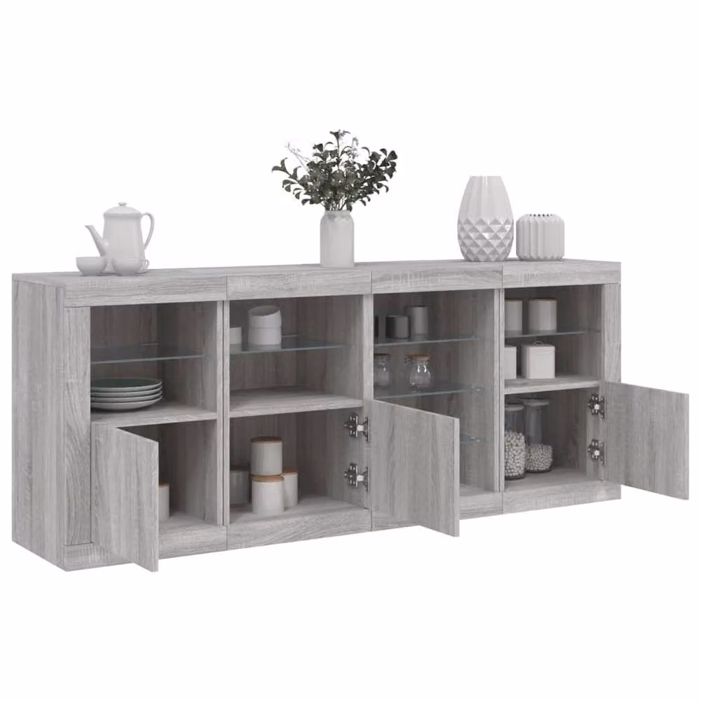 Berkfield Home Modern Grey Sonoma Sideboard with Integrated LED Lights W/D/H: 164 x 37 x 67 cm – 2