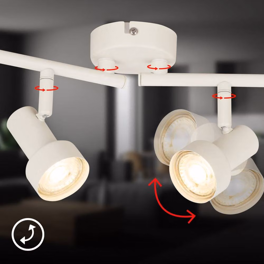 Briloner White Metal Adjustable 4-Light Ceiling Spotlight for GU10 Bulbs – 3