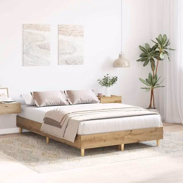 Berkfield Home Artisan Oak Double Bed Frame in Brown, W/D/H: 135 x 190 x 25 cm