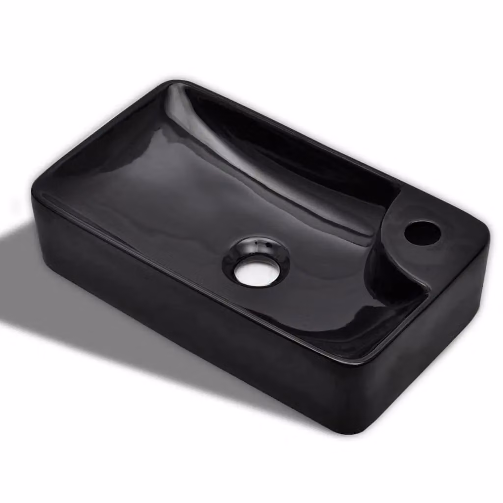 Berkfield Home Rectangular Ceramic Bathroom Sink Basin with Faucet Hole, Black – 2