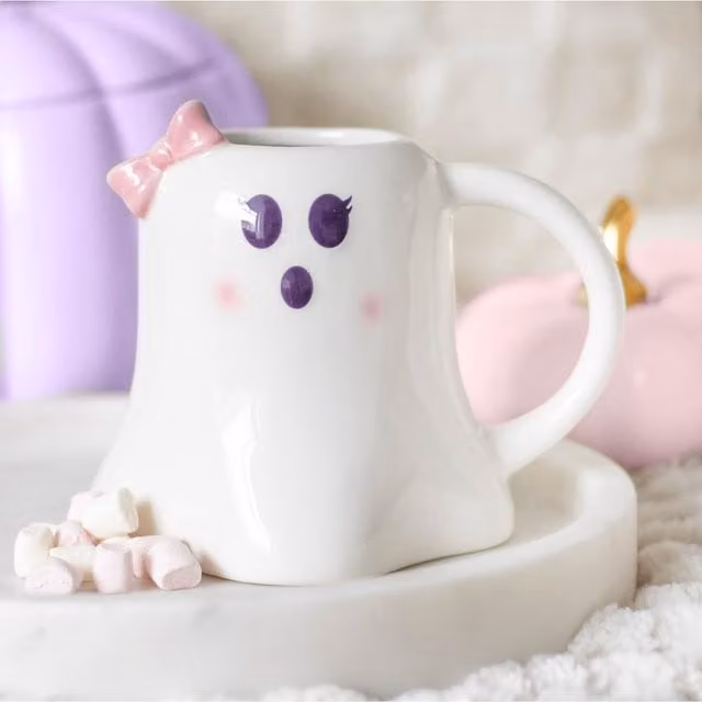 Gloriously Good Miss Boo Ghost Shaped Ceramic Mug with Bow in White