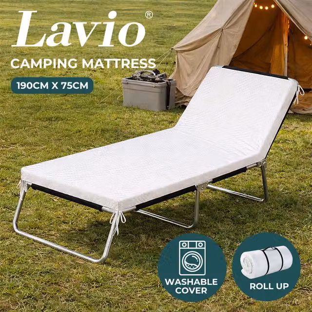 Lavio Portable Memory Foam Mattress Topper for Camping and Travel, White, Height: 7.6 cm