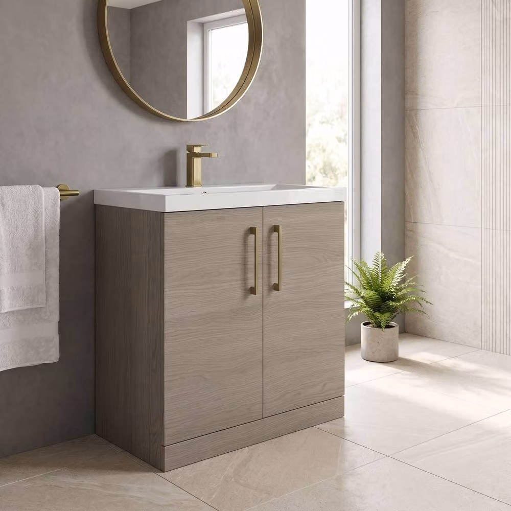 Balterley Solace Oak 2-Door Freestanding Bathroom Vanity Unit with Basin in Brown – 3