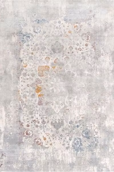 Kukoon Silver Multicolour Distressed Floral Medallion Rug in Light Grey, W/D/H: 120 x 170 cm