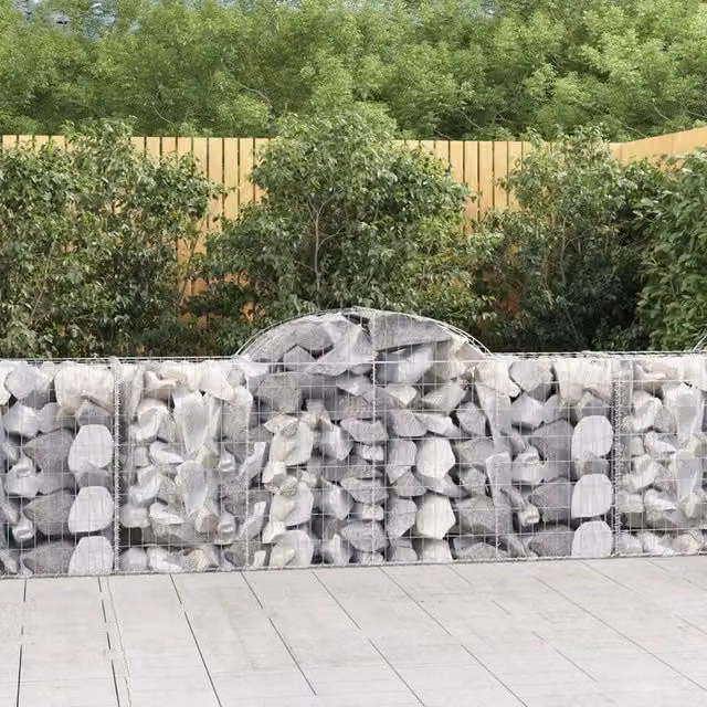 Berkfield Home Arched Gabion Baskets, 40 Pieces, Silver Galvanised Steel, W: 200 cm, D: 50 cm, H: 80-100 cm – 1