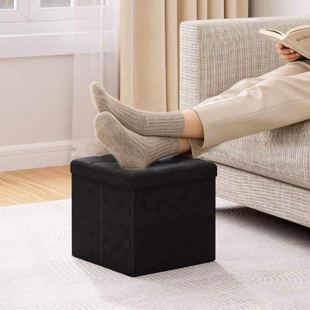 MCC Direct Foldable Upholstered Storage Ottoman Cube in Black, W/D/H: 38 x 38 x 38 cm – 2