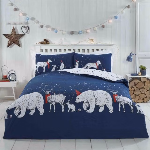 Rapport Polar Bears Friends Reversible Duvet Cover Set, Blue and White, W: 140 cm, L: 200 cm