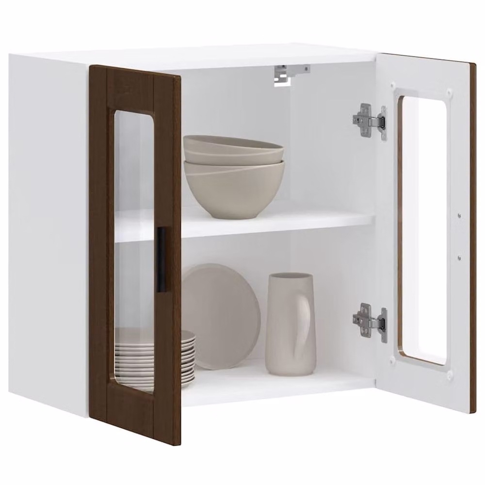 Berkfield Home Modern Kitchen Wall Cabinet with Glass Doors in Porto Brown Oak, W/D/H: 60 x 31 x 60 cm – 4