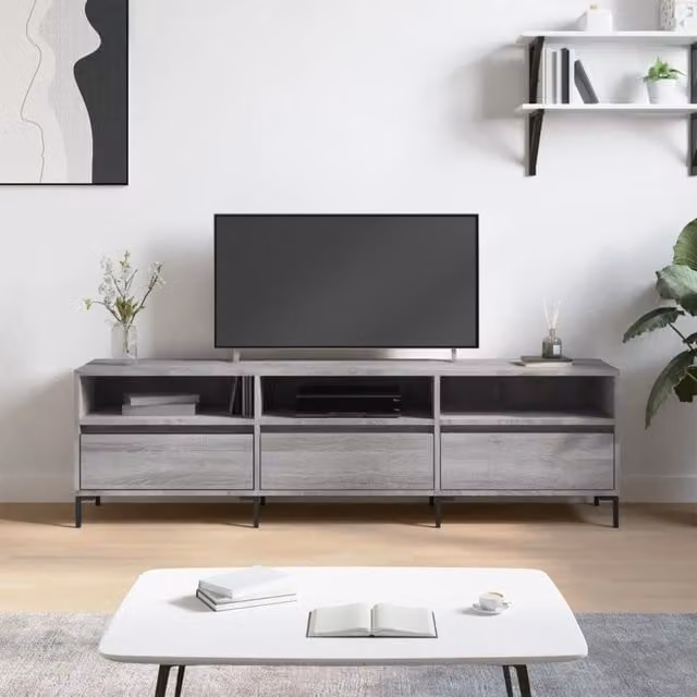 Berkfield Home Modern Grey Sonoma TV Cabinet in Engineered Wood, W: 150 cm, D: 30 cm, H: 44.5 cm – 1