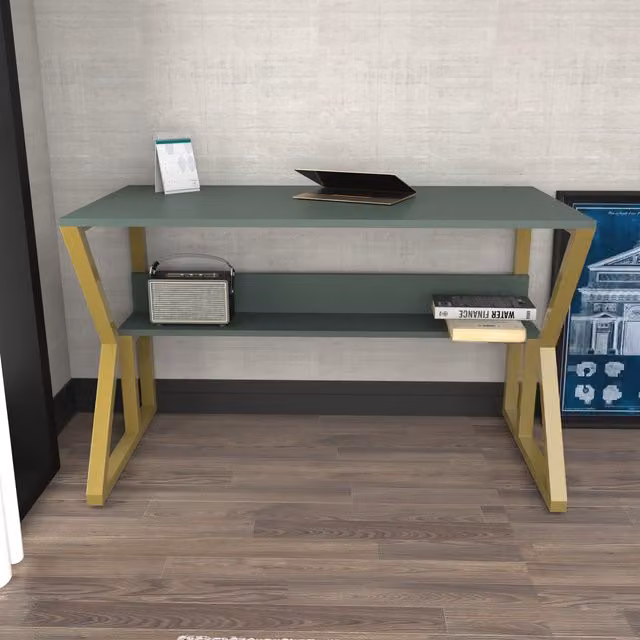 Decorotika Wake Modern Computer Desk in Green and Gold