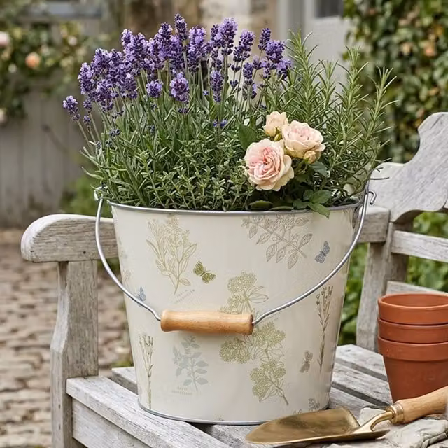 Orsina Rustic Planter in Green, Grey, White or Beige, H 23 cm x W 23 cm x D 20 cm – 2