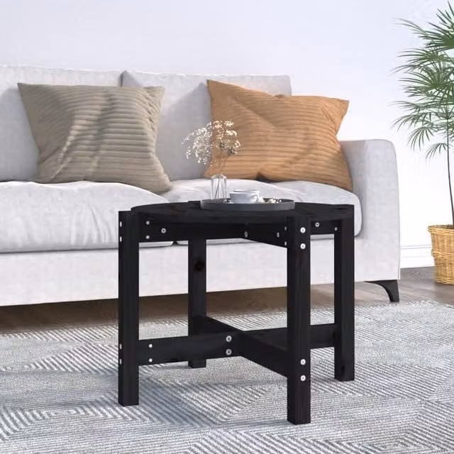 Berkfield Home Black Round Solid Pine Wood Coffee Table W: 62.5 cm, H: 45 cm