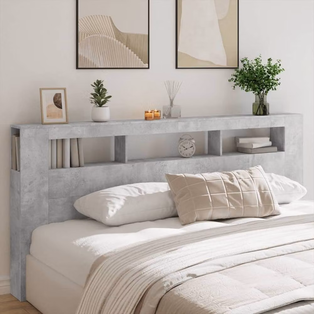 Berkfield Home LED Headboard in Concrete Grey with Integrated Lighting and Shelf, W: 220 cm, D: 18.5 cm, H: 103.5 cm – 2