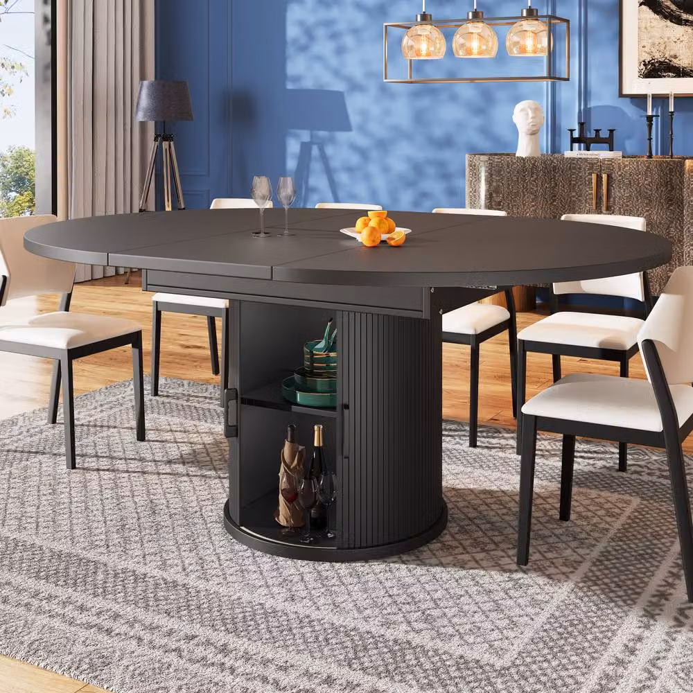 ModernLuxe Extendable Round 6-Seater Dining Table in Black – 2
