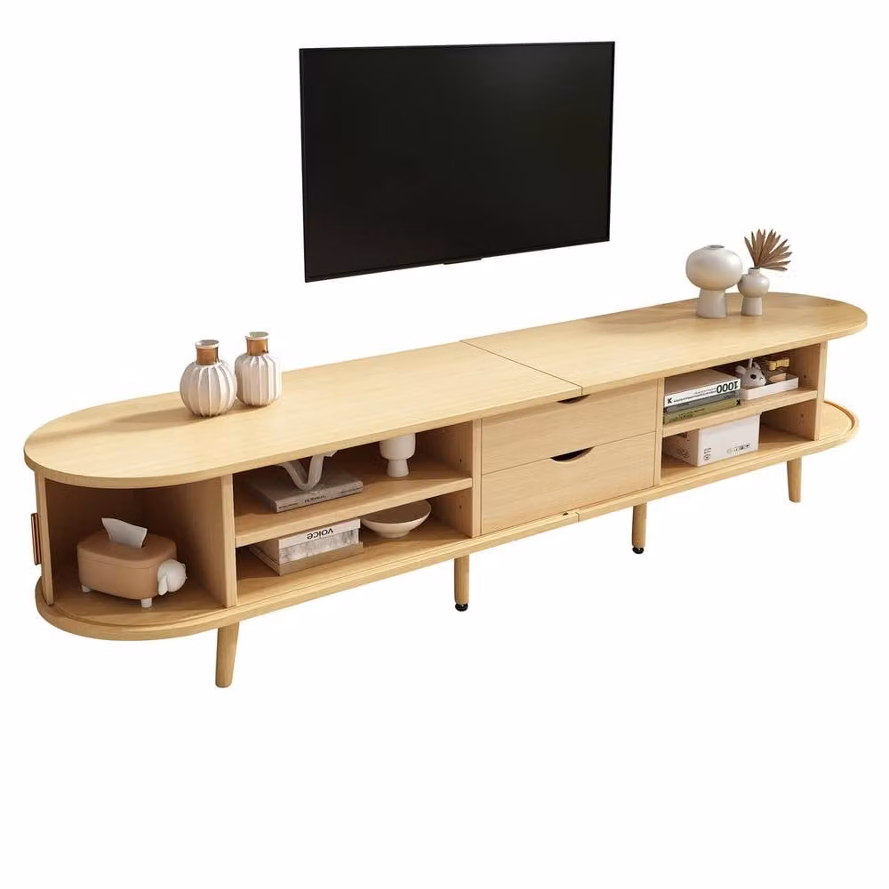 Rolipo Scandinavian Oval TV Stand in Light Oak with Media Storage, Width: 175 cm – 5